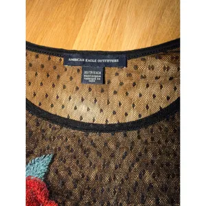 American Eagle Floral Embroidered Mesh Top Black Sheer Polka Dot Long Sleeve XS thumbnail 3