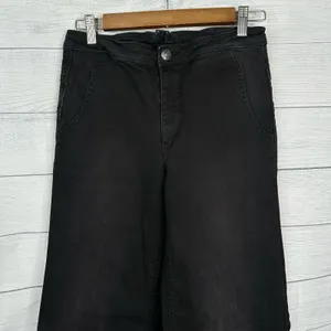 Free People Womens size 27 Wide Leg Dark Black Denim Jeans Adjustable Waist thumbnail 3