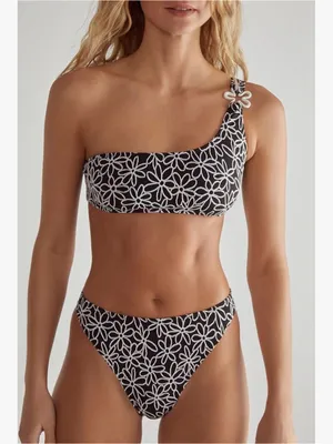 Nasty Gal Black and White One-Shoulder Floral Bikini thumbnail 2