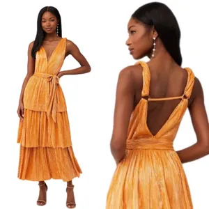 Sabina Musayev Alma Midi Dress in Mandarin Orange Pleated Tiered Small Like New thumbnail 2