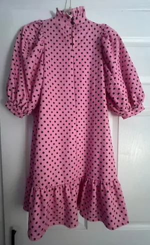 ASOS Pink Polka Dot Puff Sleeve Mini Dress US 2 thumbnail 3