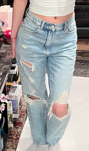 garage denim vintage wash straight leg distressed jeans thumbnail 1