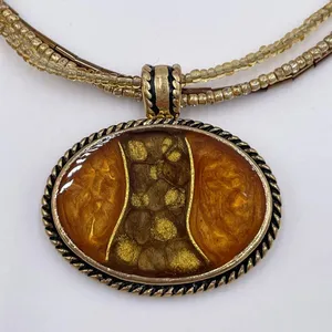Vintage 90s Kenneth Cole Amber Oval Pendant Beaded Strand Necklace Boho Gemstone thumbnail 3
