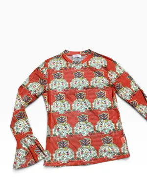 Bohemian Cowgirl Orange Nutcracker print mesh top size XL thumbnail 2