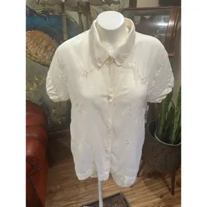 VTG Putumayo Cotton Embroidered Blouse Off White Boho Cottagecore Shirt Med Indi thumbnail 4