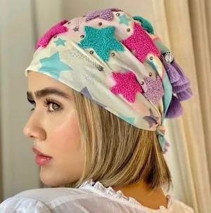 Embroidered Boho Western bandana -Colombian scarf. Multicolors with starts thumbnail 1
