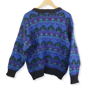 Vintage Gallagher Large Blue/Purple Geometric Cozy, Fuzzy, Knit Sweater GUC thumbnail 3