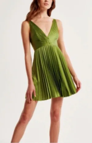 Abercrombie & Fitch Giselle Pleated Mini Dress Size XXS Tall Green thumbnail 1