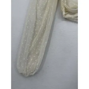 Blue Blush Coquette Crop Top Y2K Romantic Ivory Swiss Dot Mesh Beige Fairycore M thumbnail 5