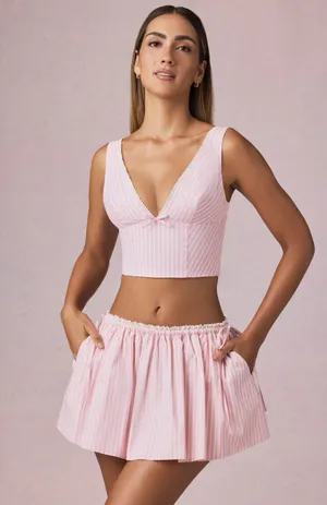 Oh Polly Pink Stripe Set Crop Top & Skirt Soft Mauve thumbnail 4