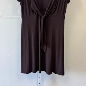 Y2K Anne Klein New York Brown V-Neck Front Tie Short Sleeve Dress Medium 2010s thumbnail 4