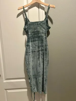 Joyfolie Velvet Cowl Ruched Midi Dress - Sage Green thumbnail 5