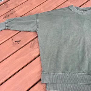Aerie Sweatshirt Crewneck Oversized Raw Seams Green Medium Comfy‎ Cozy thumbnail 3