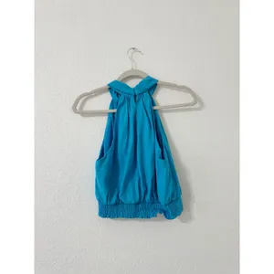 DO+BE Turquoise Halter Keyhole Blouson Top Smocked Hem Size Medium thumbnail 2