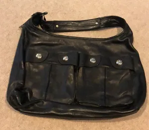 DKNY Large Leather Hobo Bag – Slouchy Style, Silver Hardware thumbnail 1