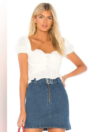 FOR LOVE AND LEMONS Charlotte Eyelet Lace Up Blouse In White thumbnail 4