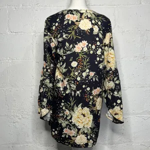 Farm Rio‎ Floral Kimono Jacket Diamond Stitch Split Bell Sleeve Women Gray O/S thumbnail 3