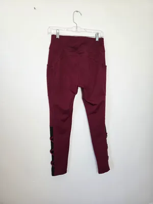 Popfit Lily Flex Leggings Maroon Burgundy Red Criss Cross Athletic Ankle Large thumbnail 6
