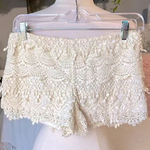 Romantic Flirty Lace Crochet Beige Shorts Back Zip Womens Small Love Fire thumbnail 1
