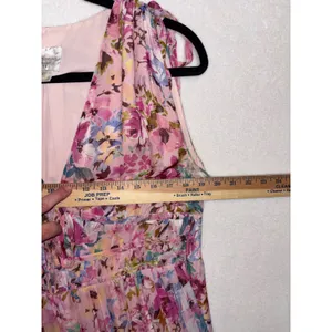 Shoshanna Midnight Zahra Gown Pink Floral Metallic Tiered Maxi Dress 12 AS IS thumbnail 9