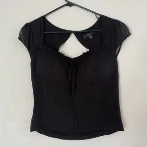 NWT Lulus Black Tie Front Blouse Size S Sheer Sleeve Romantic Top thumbnail 1