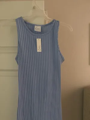 Ribbed Tank Midi Dress in Light Blue thumbnail 2
