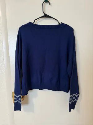 Sweet Envy Navy Blue Cropped Bunny Knit Sweater Coquette Kawaii Preppy Bow Sz L thumbnail 4