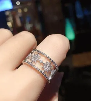 925 Silver Plated Six Pointed Star Open Ring for Women,Statement Ring,Star Ring thumbnail 3
