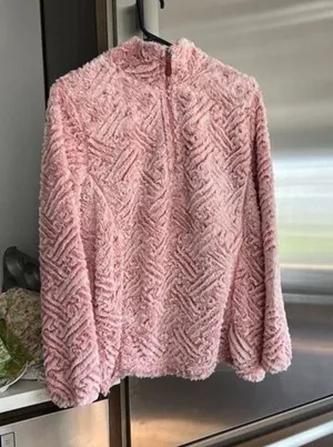 Simply Southern Sherpa Anorak Jacket Womens Small Pink Plush 1/4 Zip Pullover XL thumbnail 1