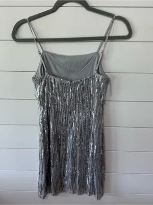 Trixxi silver sequin fringe mini dress thumbnail 3