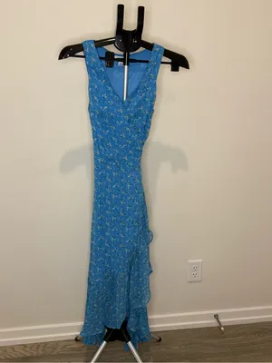 April Cornell Blue Floral Rayon Wrap Maxi Dress XXS Ruffle Hem Boho NWOT thumbnail 2