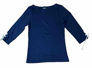 Lauren Ralph Lauren Shirt Womens Size Small Blue Navy 3/4 Length Sleeve Comfort‎ thumbnail 1