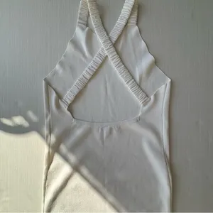 525 America knit elastic cross strap open back midi dress off white Ivory Medium thumbnail 5