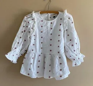 white cottage core floral embroidered blouse top thumbnail 1
