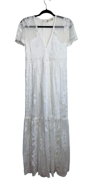 Altar’d State Nallah White Lace Maxi Dress V-neck Sheer thumbnail 1
