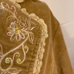 Misha Y2K Vintage Tan Corduroy Floral Embroidered Sequin Blazer Jacket thumbnail 6