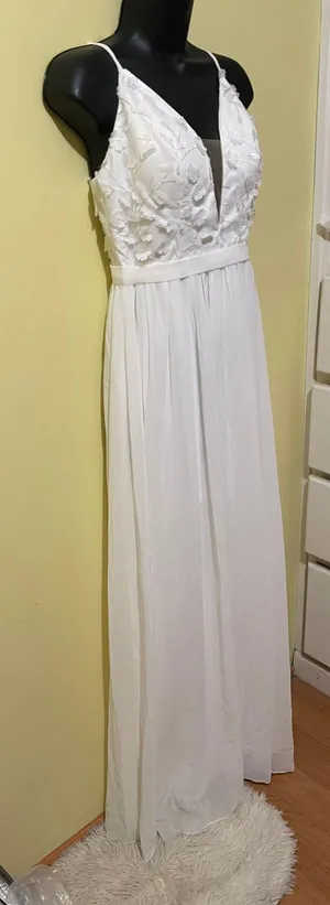 Embroidery chiffon Wedding Dress White thumbnail 4