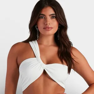 NWT Windsor Bandeau Style One Shoulder White Twist Front Crop Top SMALL thumbnail 2