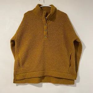 Aerie Sherpa Pullover Small Mustard Fleece Oversized Cozy thumbnail 2