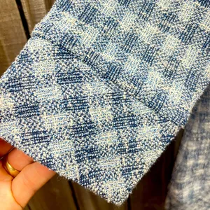 Sara Campbell top small rough texture checkered pattern cotton blend fluffy trim Blue thumbnail 3