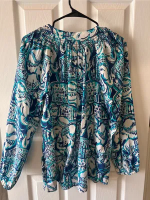 Lilly Pulitzer Blue & Teal Printed Women's Blouse thumbnail 4