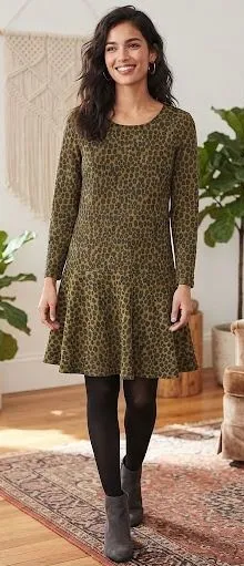 Ann Taylor Loft Womens Cheetah Print Drop Waist Fit & Flare Mini Dress Brown M thumbnail 1