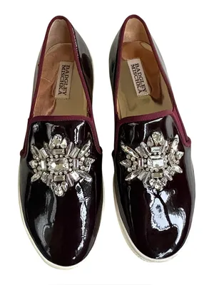 EUC Badgley Mischka Leather Barre Rhinestone Embellished Slip-On Flats Size 8 thumbnail 2