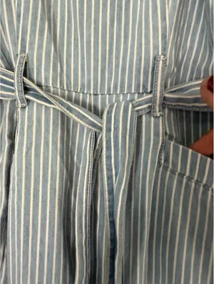 REWASH Blue and White Striped Jumpsuit with Belt Size S thumbnail 7