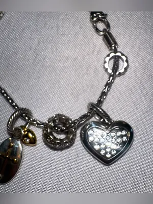 Brighton Vintage Two Tone Faith & Love Charm Bracelet | Pave Heart & Cross thumbnail 3