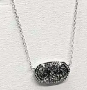 Kendra Scott Elisa Silver Platinum Necklace with Glittery Dark Drusy‎ Pendant thumbnail 1
