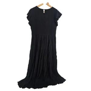 MEROKEETY Maxi Dress Womens XL Smocked Tiered Flutter Sleeve Black NEW thumbnail 4