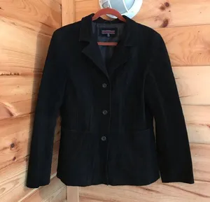 Black Seude Leather Button Up Blazer Style Jacket thumbnail 1