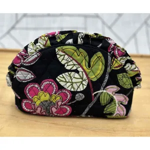 Vera Bradley Floral Cosmetic Bag Zip Closure‎ Black thumbnail 3