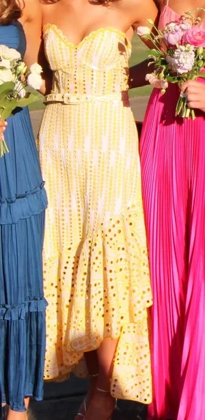Charo Ruiz Yellow Aurora Strapless Broderie Anglaise Dress With Belt thumbnail 4